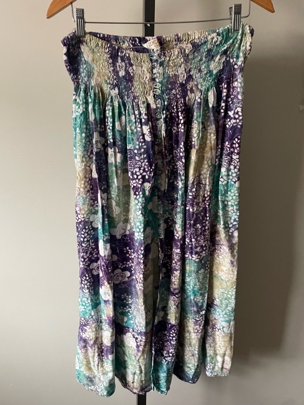 90s Y2K Vintage Zenergy Convertible Floral Smocked Front Button Down Skirt Top